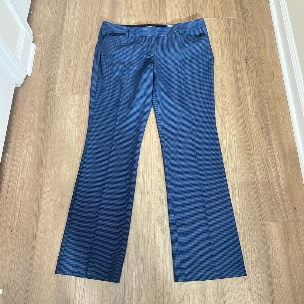 NWT Express Editor Barely Boot Dress Pants‎ 12R Navy Blue Houndstooth